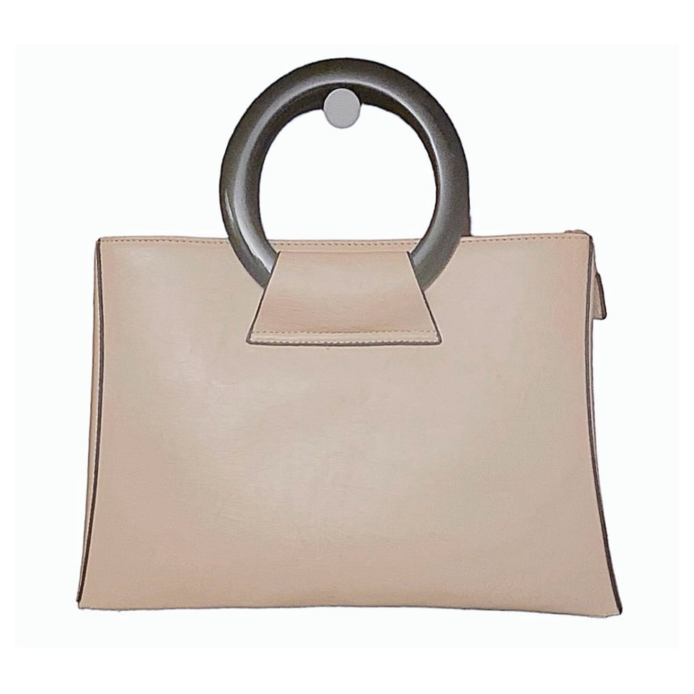 Purse Vintage Handbag Beige with Brown Handles and Trim